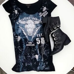 Christian Audigier studded cow skull dress
